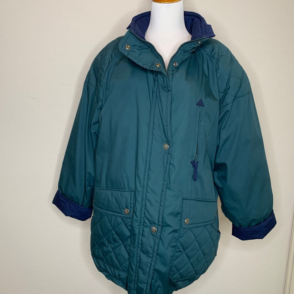 Vintage Forest Green Navy Blue Down Puffer Coat Sz Large